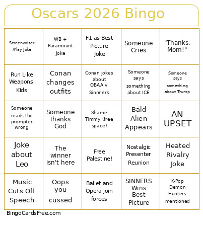 Oscars 2026 Bingo Card