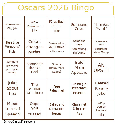 Oscars 2026 Bingo Card