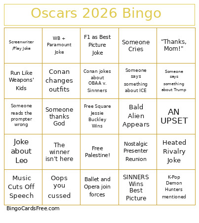 Oscars 2026 Bingo Card 2