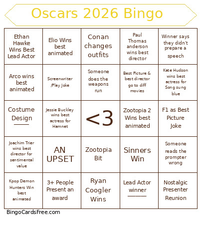 Oscars 2026 Bingo Card