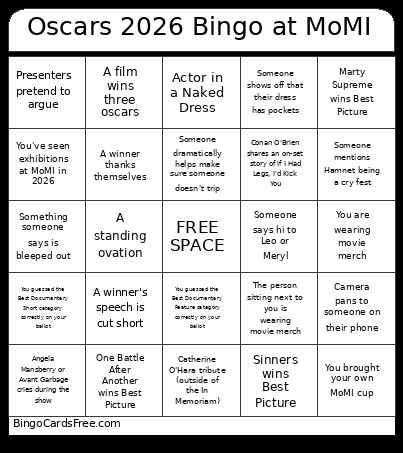 Oscars 2026 At MoMI Bingo Card