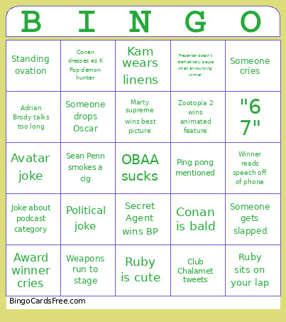 Oscars Bingo Card 3
