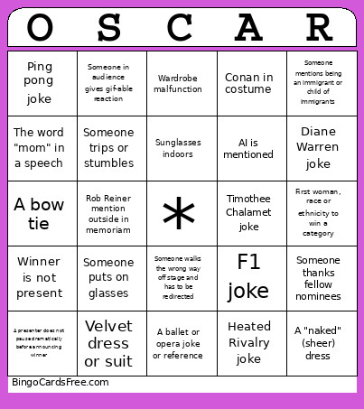 Oscars Bingo Card 2