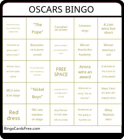 Oscars Bingo