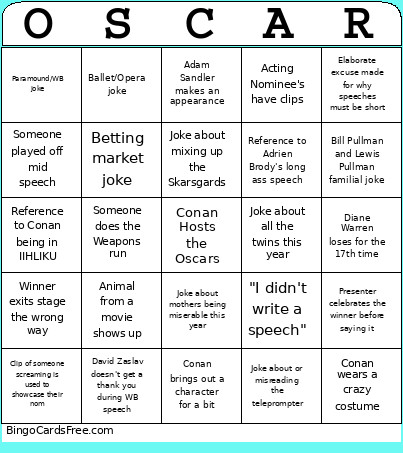 Oscars 2026 Bingo Card
