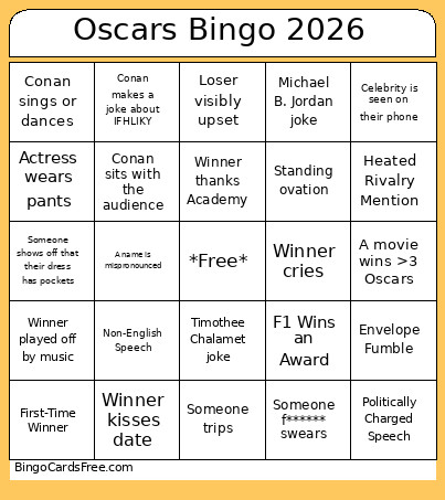 Oscars 2026 Bingo Card 2