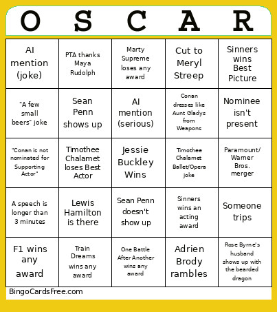 Oscars Bingo Card