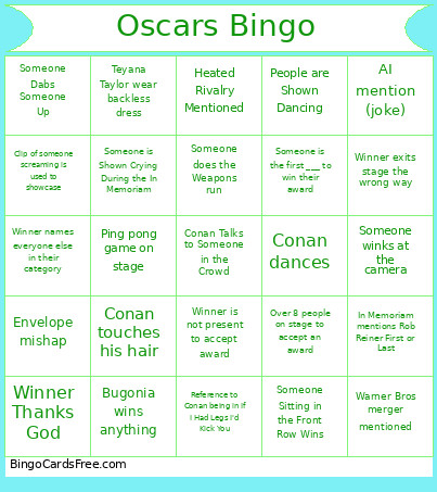 Oscars Bingo Card