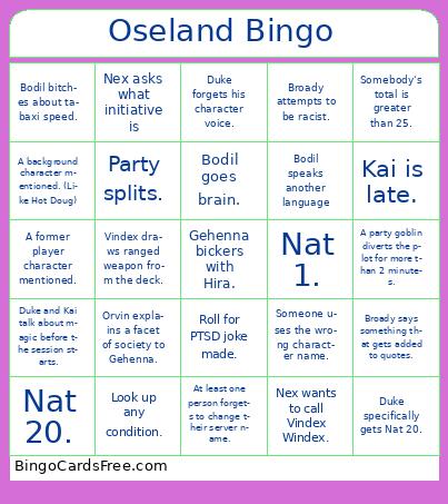 Oseland Bingo