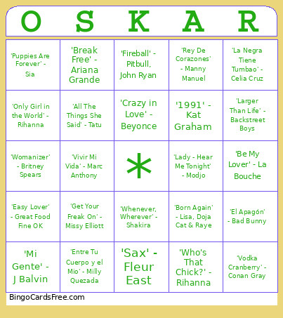 Oskar's 40th Bingo Card