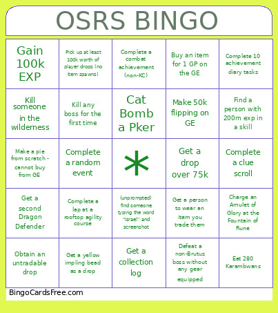 OSRS Bingo Card