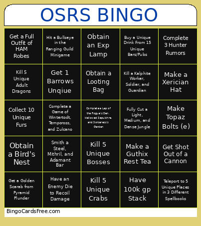 OSRS Bingo Card