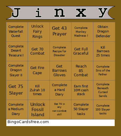 OSRS Leveling Bingo Card