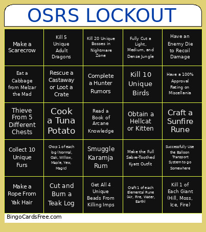 OSRS LOCKOUT Bingo Card