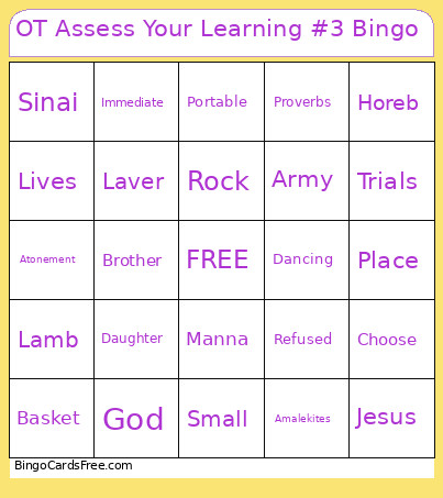 OT Assess Your Learning #3 Bingo Card