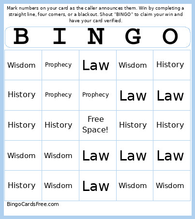 OT Sections Bingo Card