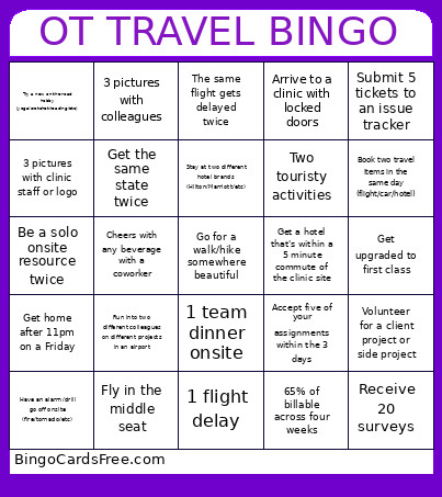 OT TRAVEL Bingo Card