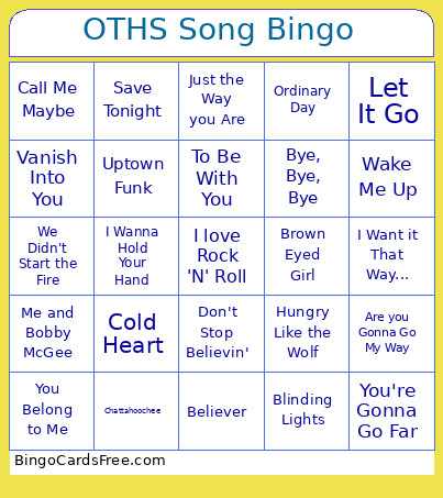 OTHS Song Bingo Card