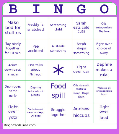 Oti And Daph Sleepover Bingo Card