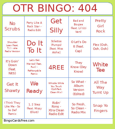 OTR : 404 Bingo Card