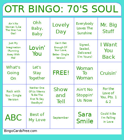OTR : 70'S SOUL Bingo Card
