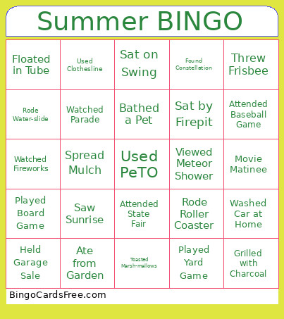 OTS Summer Bingo Card