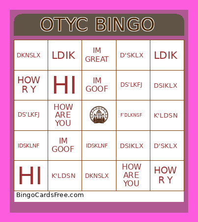 OTYC Bingo Card