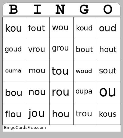 ou woorde Bingo