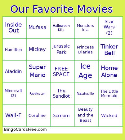 Our Favorite Movies Bingo