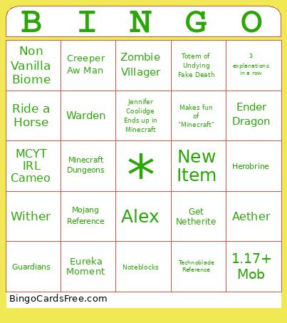 Our Minecraft Movie Bingo Card