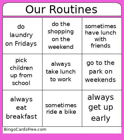 Our Routines Bingo