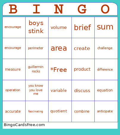 Our Vocabulary Bingo Card