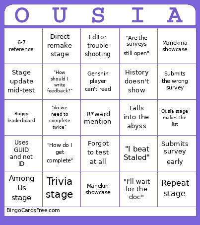 Ousia !!! Bingo Card