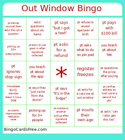 Out Window Bingo Card