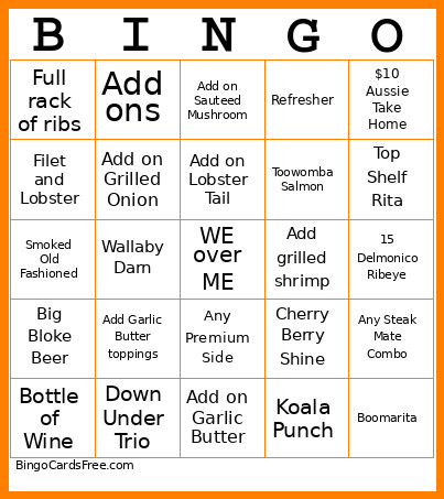Outback Bingo Card