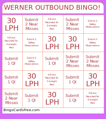 Outbound Shipping Q4 Lunch Challenge Bingo Card