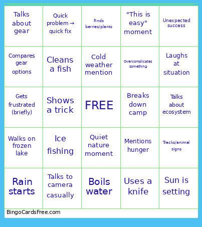 Outdoor Boys Bingo Card