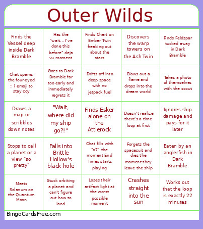 Outer Wilds Bingo Card