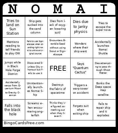 Outer Wilds Blind Let's Play BINGO