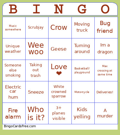 Outside Bingo Card