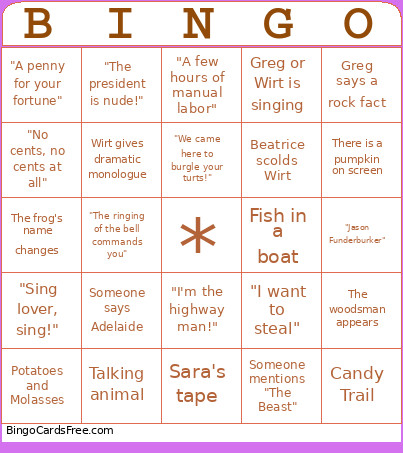 Over The Garden Wall Bingo Card 2