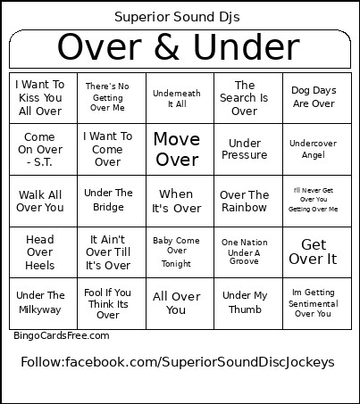 Over & Under Bingo Card