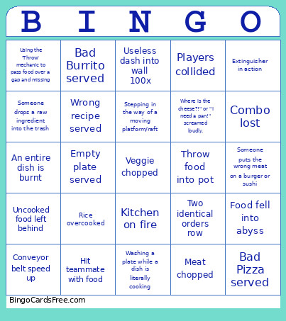 Overcooked 2 Bingo Card