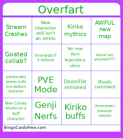 Overtard Bingo Card