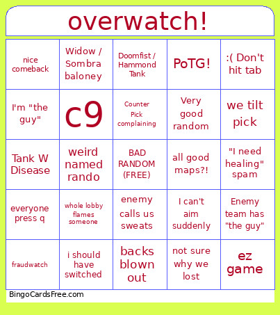 Overwatch! Bingo Card 2