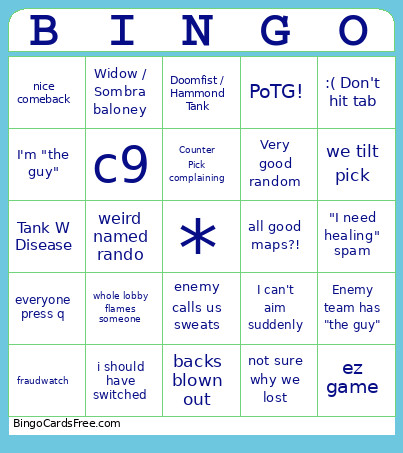 Overwatch! Bingo Card