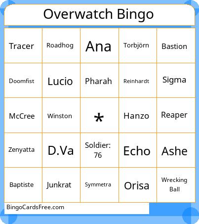 Overwatch Bingo Cards Free Pdf Printable Game, Title: Overwatch Bingo
