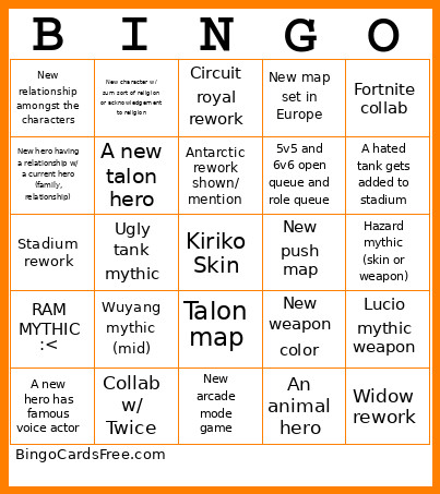 Overwatch Bingo Card