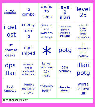 Overwatch Bingo Card