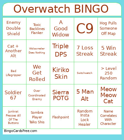 Overwatch Bingo Card